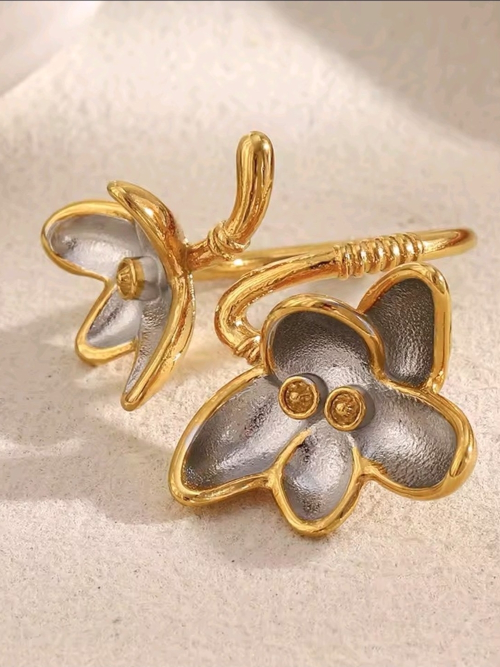 Gold & Silver Floral Open Ring - Women Jewelry